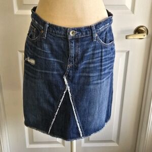 Banana Republic A Line Denim Mini Skirt‎ Size 28 Distressed Cotton Jeans Pockets